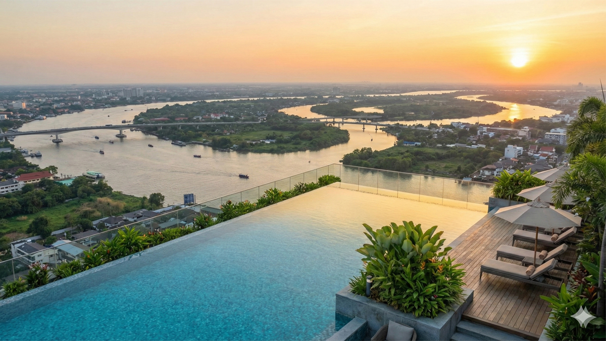 Tiện ích nội khu Hồ bơi tràn bờ tại Masteri Thanh Đa Peninsula