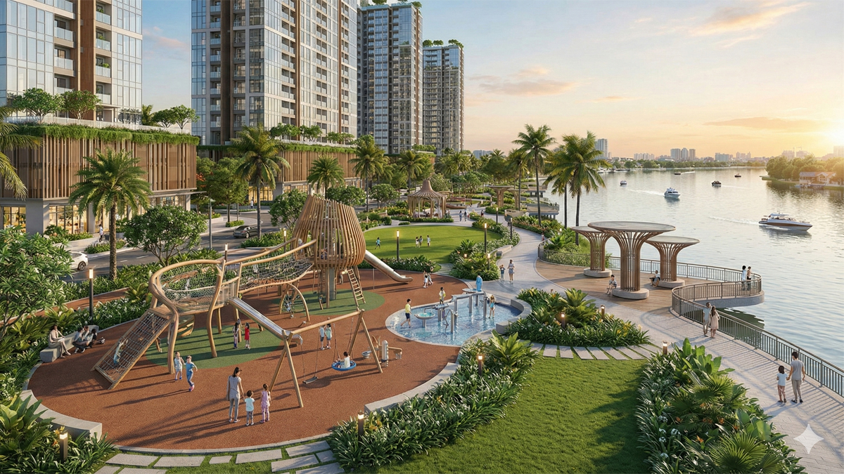Phối cảnh tiện ích khu vui chơi trẻ em tại dự án Masteri Thanh Đa Peninsula Bình Thạnh của tập đoàn Masterise Homes